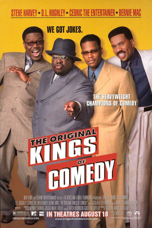 The Original Kings of Comedy original theatrical one-sheet movie poster (2000) featuring Steve Harvey, D.L. Hughley, Cedric the Entertainer, and Bernie Mac, key art by Art Sims